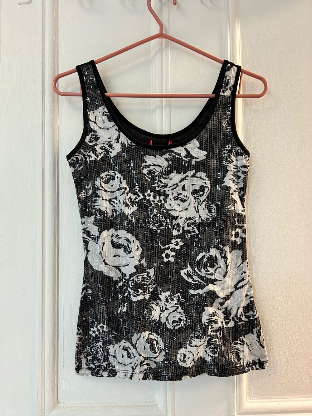 Women’s Black & White Floral Sequin Tank Top
